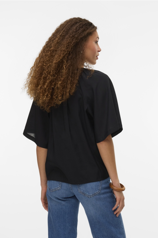 VMBRILEY 2/4 V-NECK EMB. TOP WVN BT 10328242 BLACK